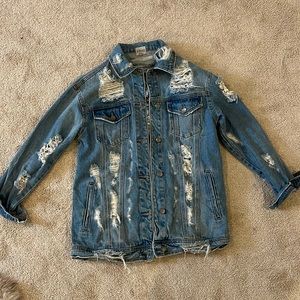 Oversized distressed denim jacket